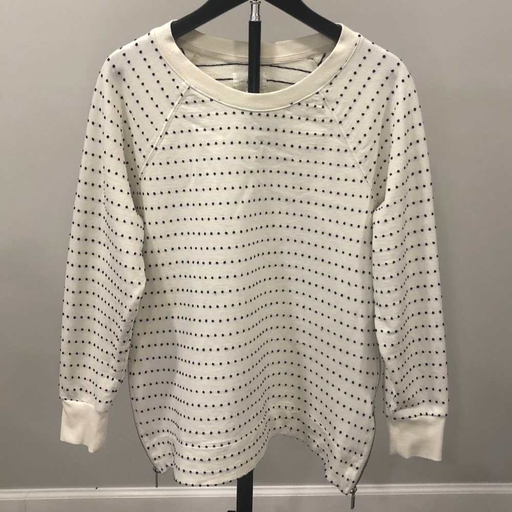 Lou & Grey Polka Dot Side-Zip Sweatshirt- XS- Cream Navy